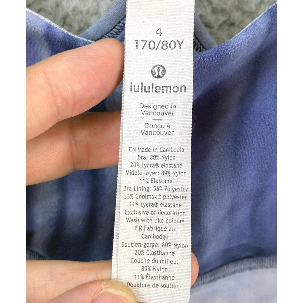 Lululemon Flow Y Strappy Sports Bra Womens 4 Blue Tie Dye Athletic Workout